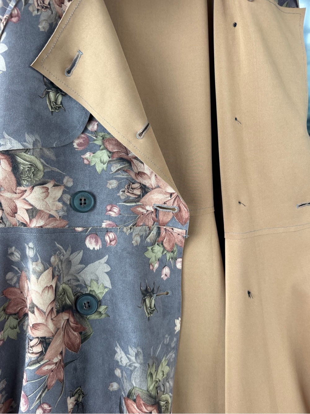 yi.ran Floral Tencel Faux Suede Trench Coat Double Breasted Midi Belted Jacket L - Picture 8 of 15